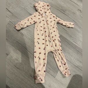 Posh Peanut Construction print DALTON FRENCH TERRY HOODED ROMPER - 12-18m